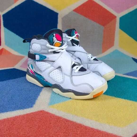 Nike Air Jordan 8 Retro GS Size 4y South Beach White Turbo Green 305368-113 - Picture 5 of 9